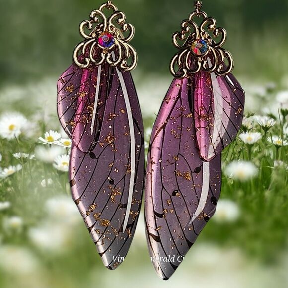 Fairy Butterfly Wings Handmade Earrings Fantasy Nature Magical Insect Witch Bug - Picture 8 of 12